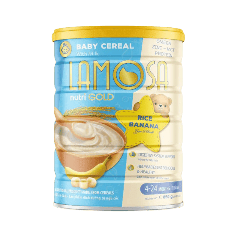 Lamosa Baby Cereal Rice & Banana 6-36 Months Tin 850g