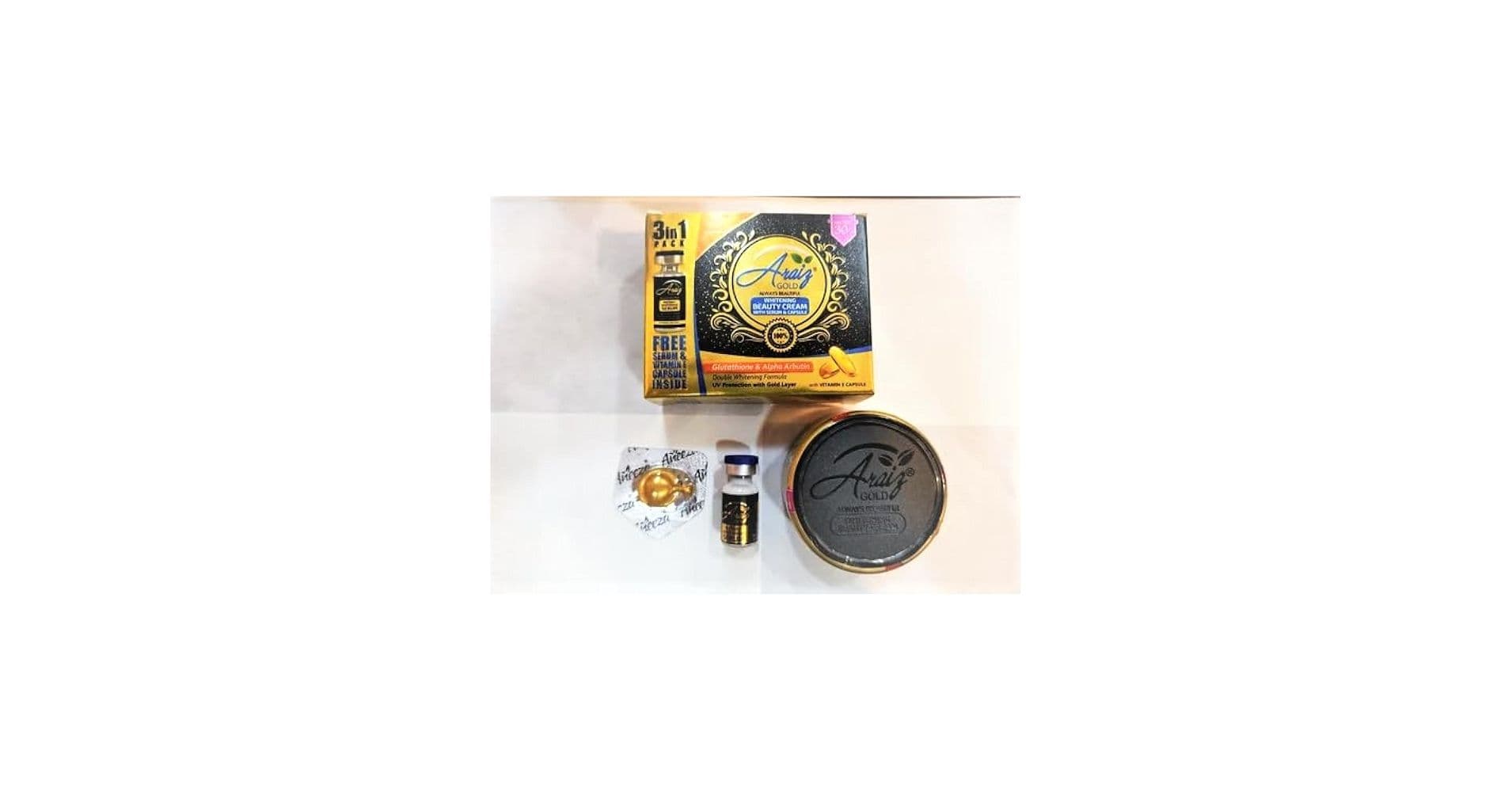 Araiz Gold Whitening Beauty Cream with Serum & Vitamin E Capsule (3in1 Pack)