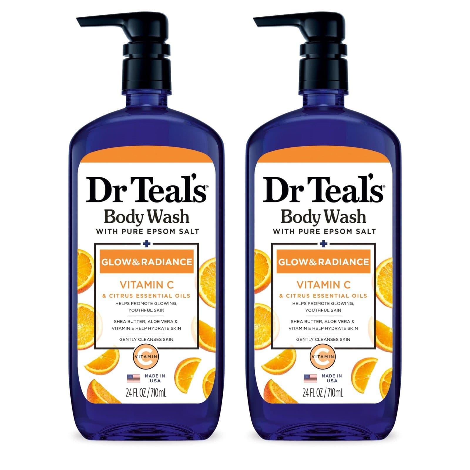 Dr Teal's Body Wash with Pure Epsom Salt, Glow & Radiance with Vitamin C 710ml