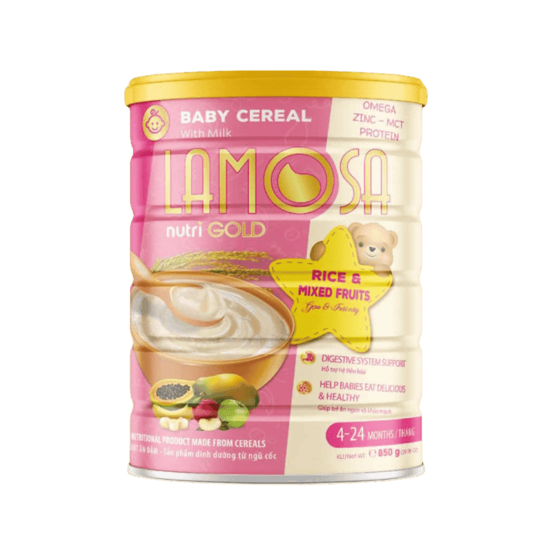 Lamosa Baby Cereal Rice & Mixed Fruits 6-36 Months Tin 850g