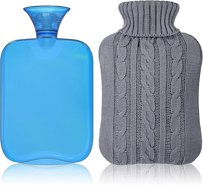 Transparent Classic Rubber Hot Water Bottle with Knit Cover - Blue